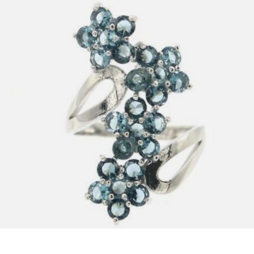 New  London blue topaz cz sterling silver flowers ring